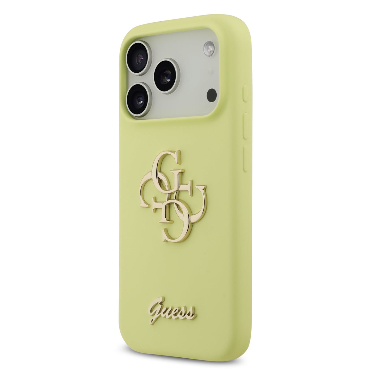 Guess Liquid Silicone 4G Metal Logo Case iPhone 17 Pro/18 Pro Geel