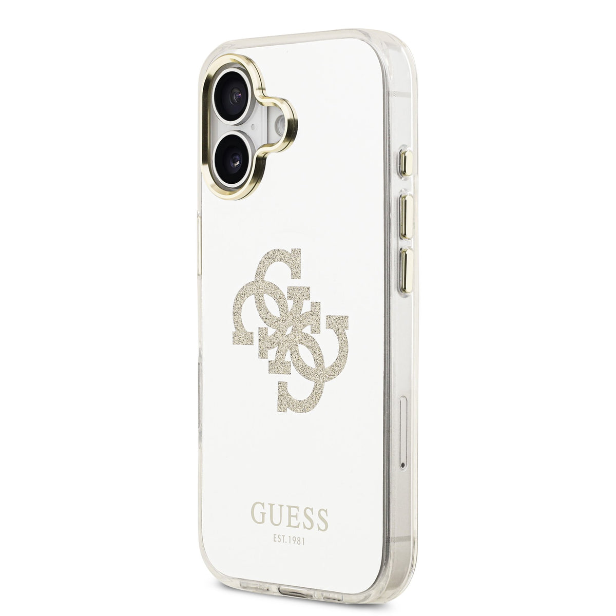Guess PC/TPU Mirror 4G Glitter Logo MagSafe Case iPhone 17 Goud