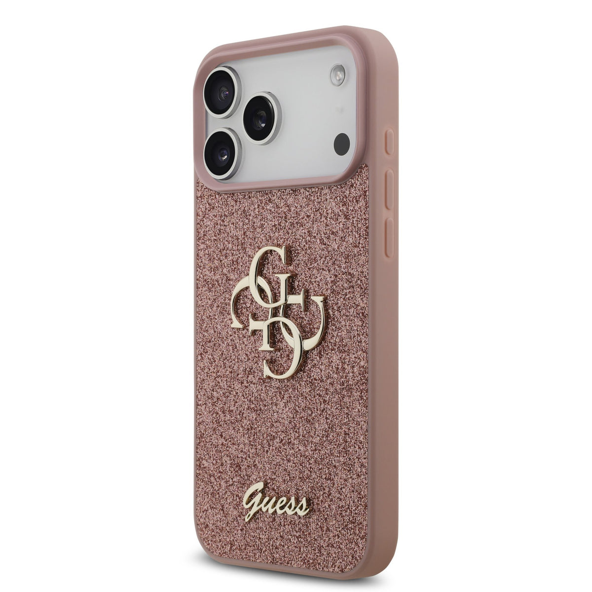 Guess PU Fixed Glitter 4G Metal Logo Case iPhone 17 Pro Max/18 Pro Max Roze