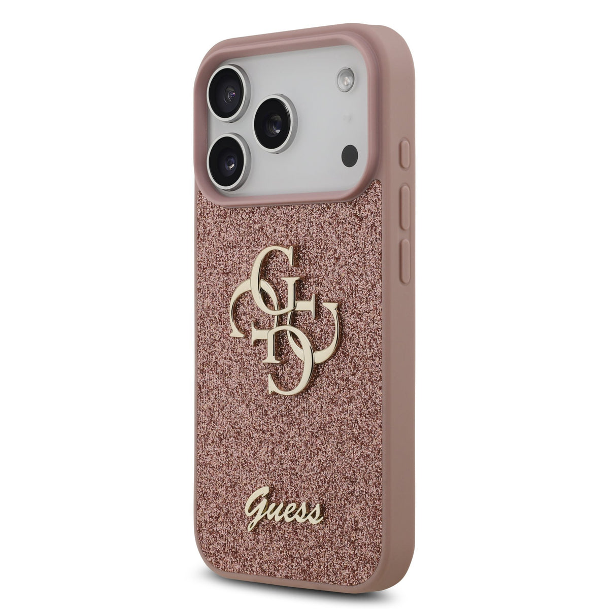 Guess PU Fixed Glitter 4G Metal Logo Case iPhone 17 Pro/18 Pro Roze