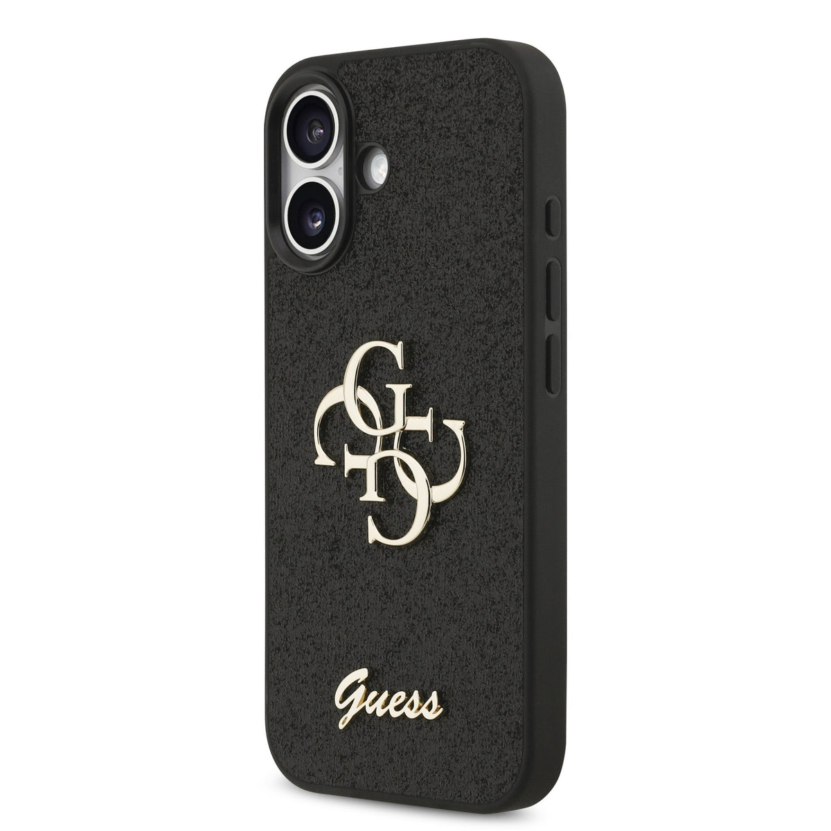 Guess PU Fixed Glitter 4G Metal Logo Case iPhone 17 Zwart