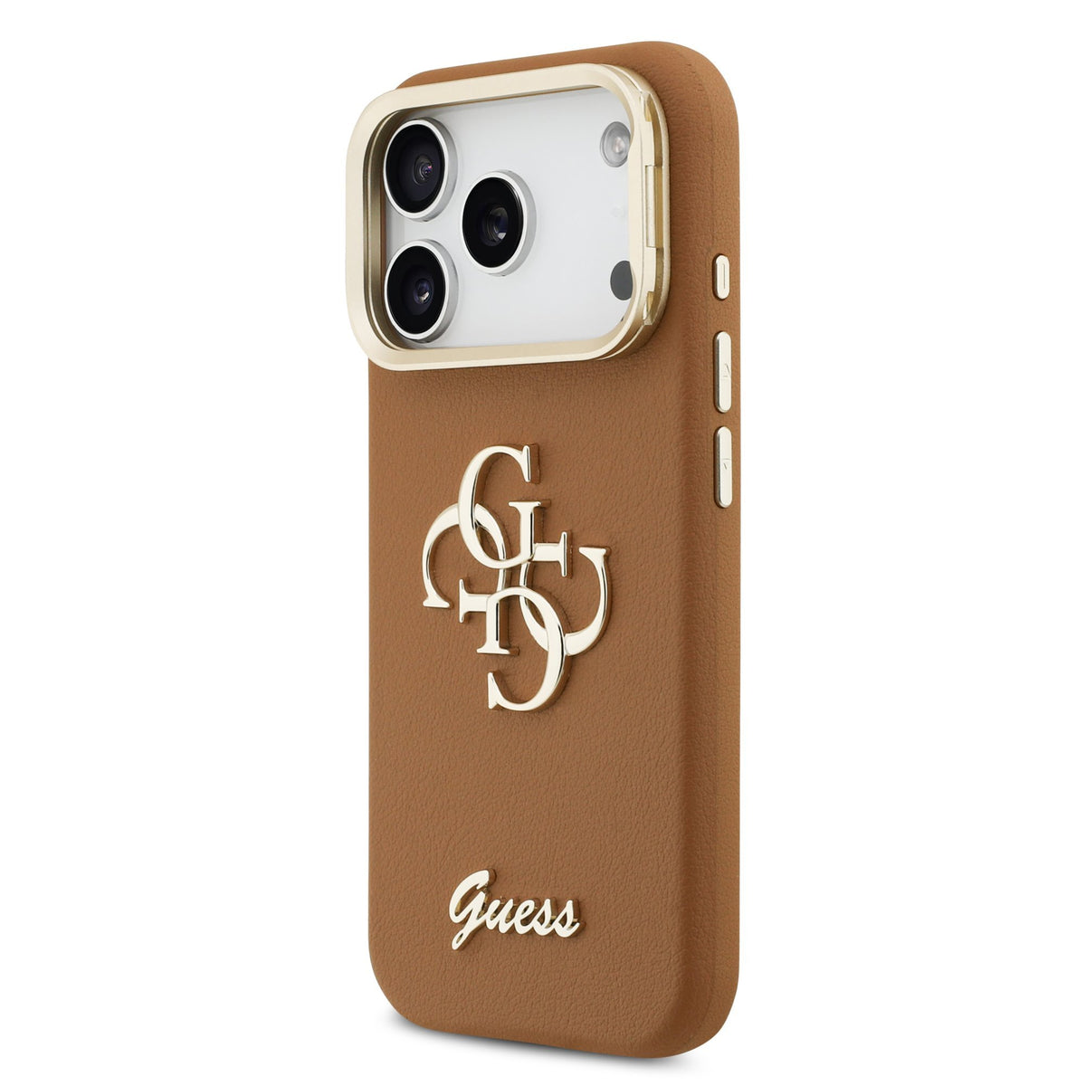 Guess PU Grained 4G Logo Stand Camera Frame Case iPhone 17 Pro/18 Pro Bruin