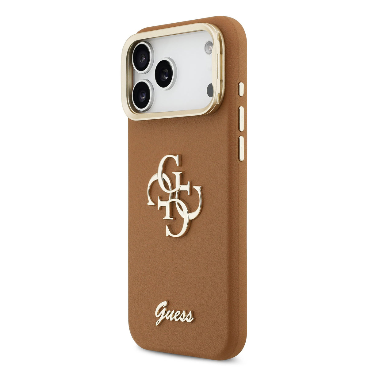 Guess PU Grained 4G Logo Stand Camera Frame Case iPhone 17 Pro Max/18 Pro Max Bruin
