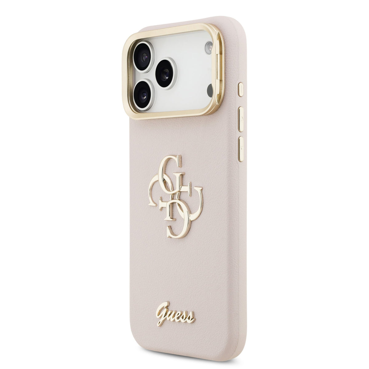 Guess PU Grained 4G Logo Stand Camera Frame Case iPhone 17 Pro Max/18 Pro Max Roze