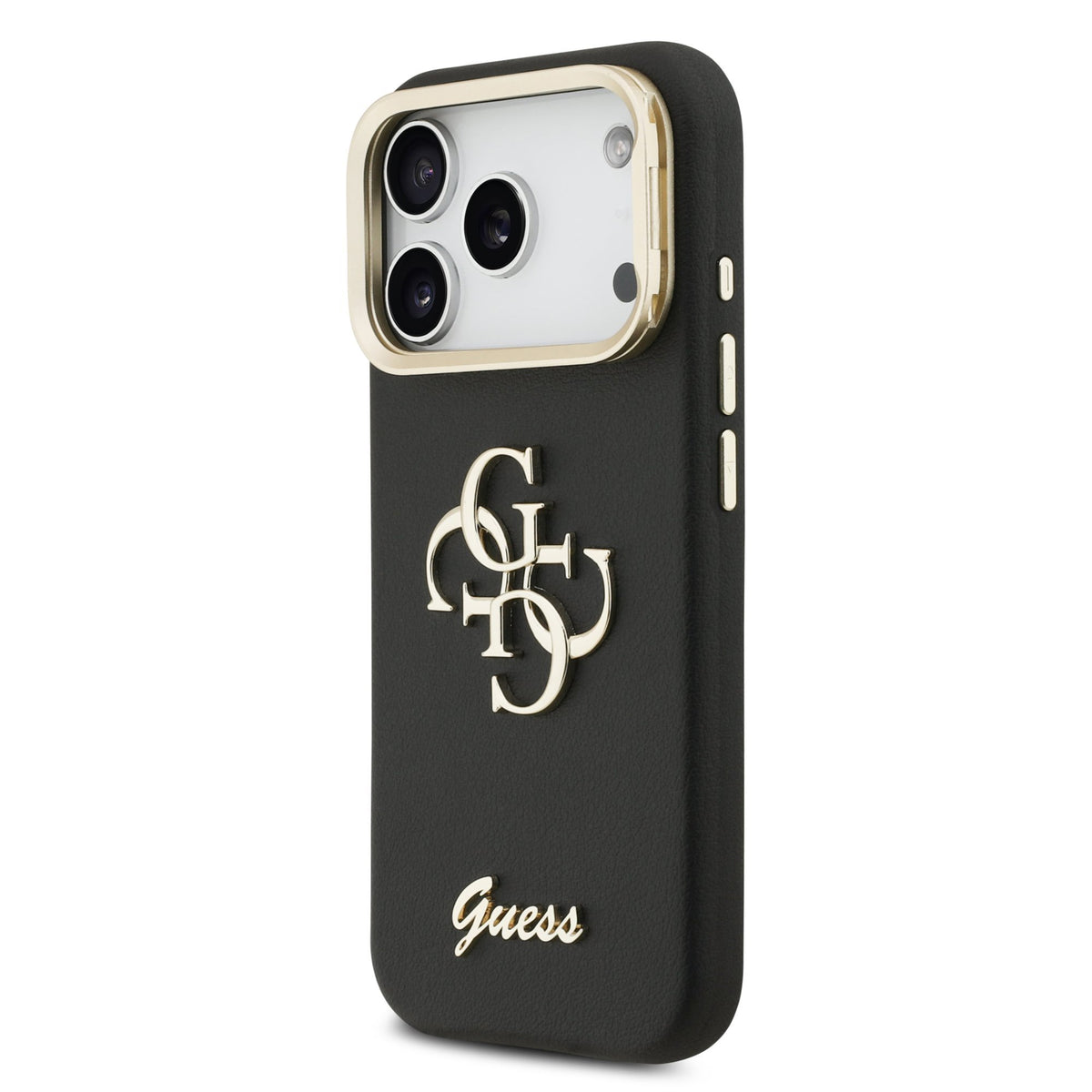 Guess PU Grained 4G Logo Stand Camera Frame Case iPhone 17 Pro/18 Pro Zwart