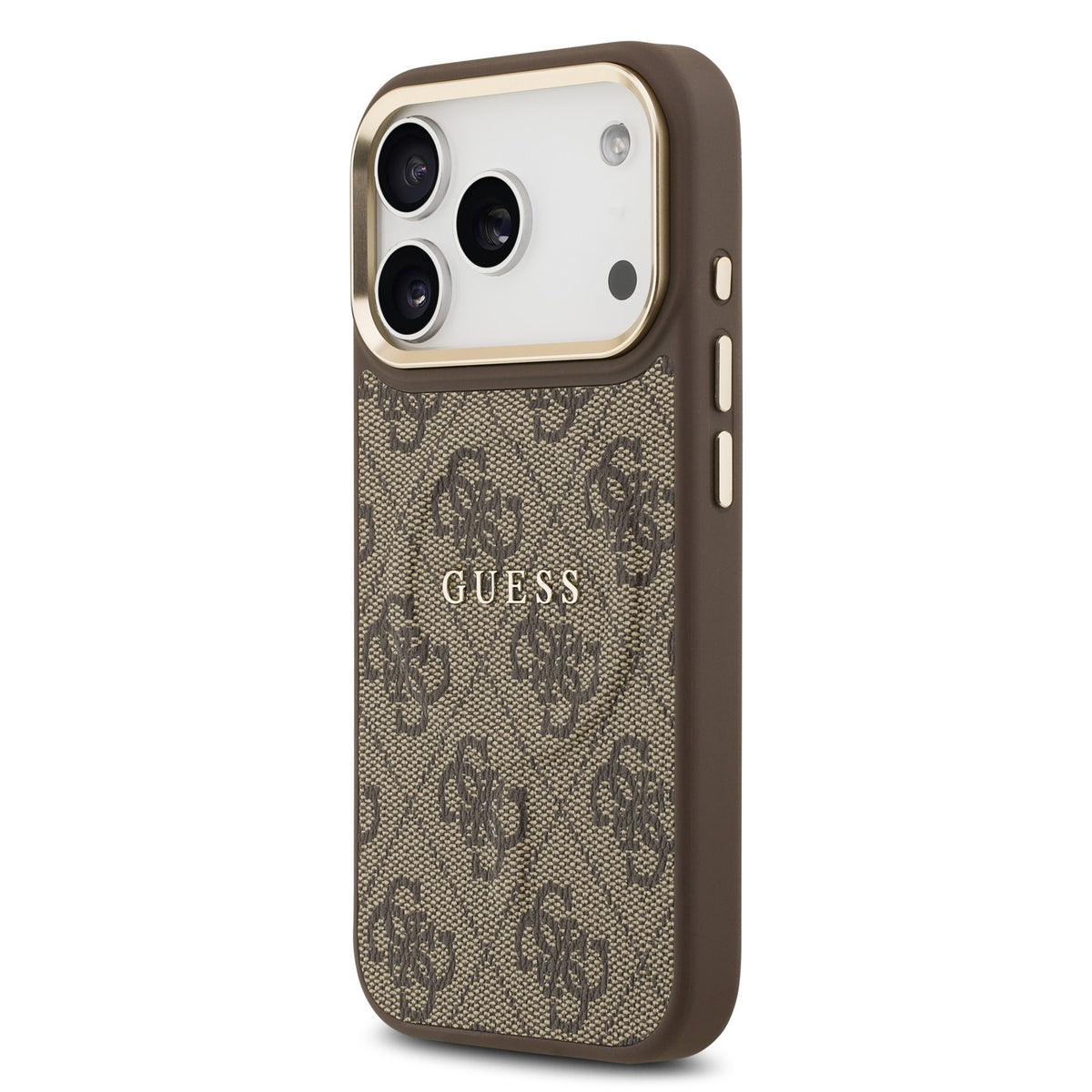 Guess PU Leather 4G Goud Frame MagSafe Case iPhone 17 Pro/18 Pro Bruin