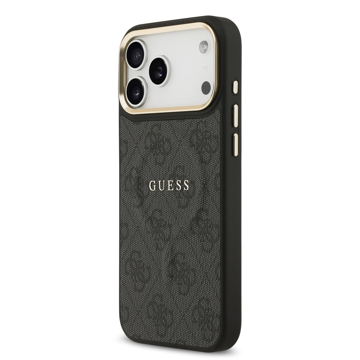 Guess PU Leather 4G Goud Frame MagSafe Case iPhone 17 Pro Max/18 Pro Max Zwart