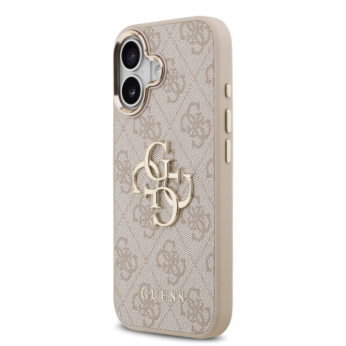 Guess PU Leather 4G Metal Logo Goud Frame Case iPhone 17 Roze