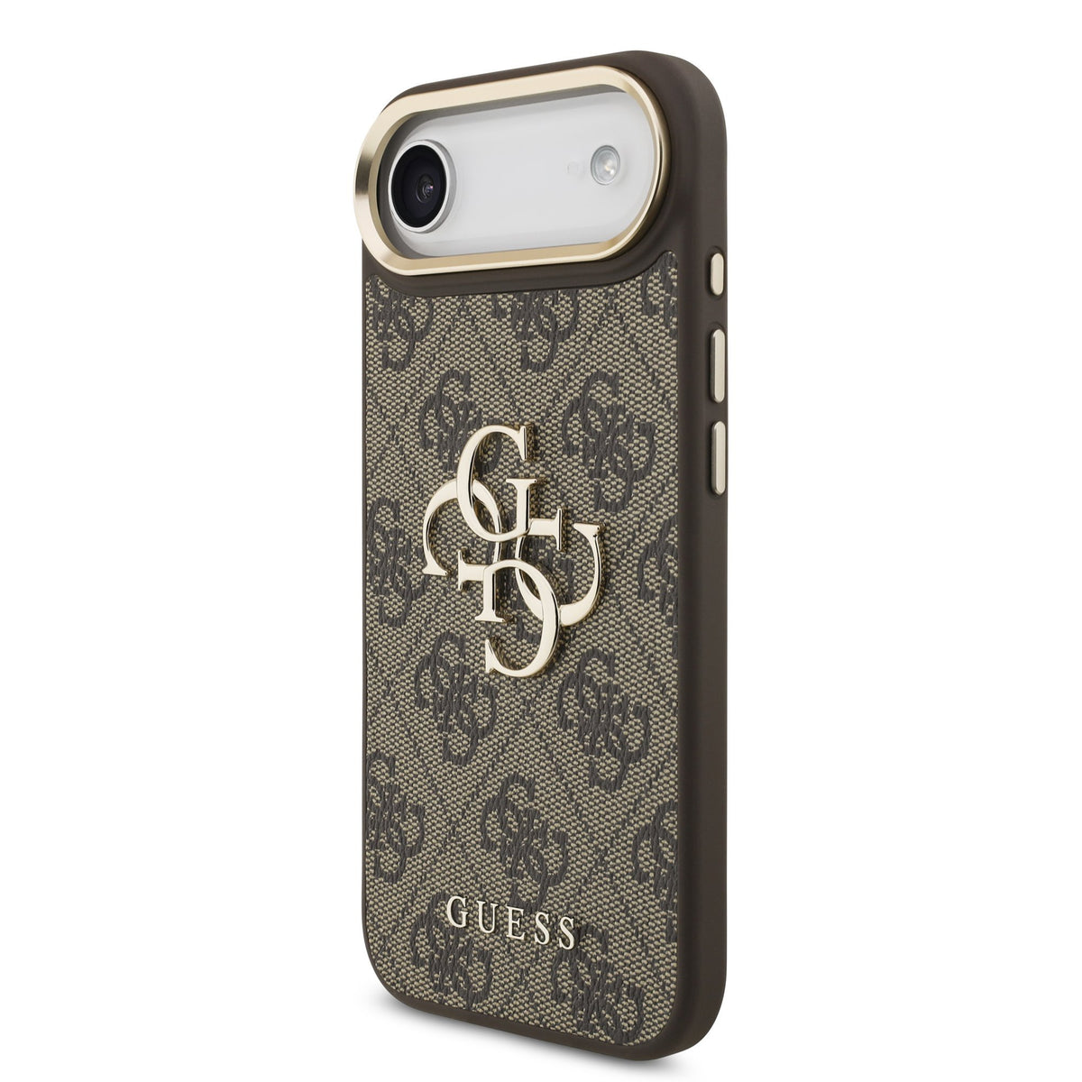 Guess PU Leather 4G Metal Logo Goud Frame Case iPhone 17 Air Bruin