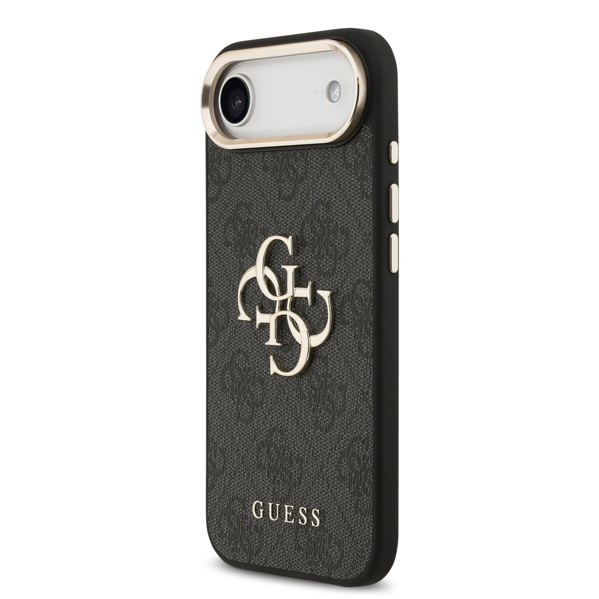 Guess PU Leather 4G Metal Logo Goud Frame Case iPhone 17 Air Zwart