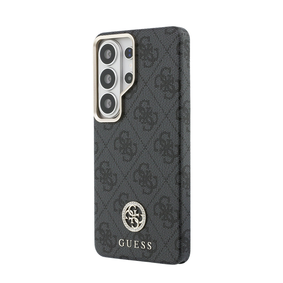 Guess PU Leather 4G Strass Logo Goud Frame Magnetic Case Samsung Galaxy S26 Ultra Zwart