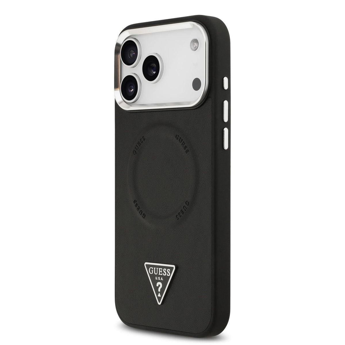 Guess PU Leather Triangle Logo MagSafe Case iPhone 17 Pro Max/18 Pro Max Zwart