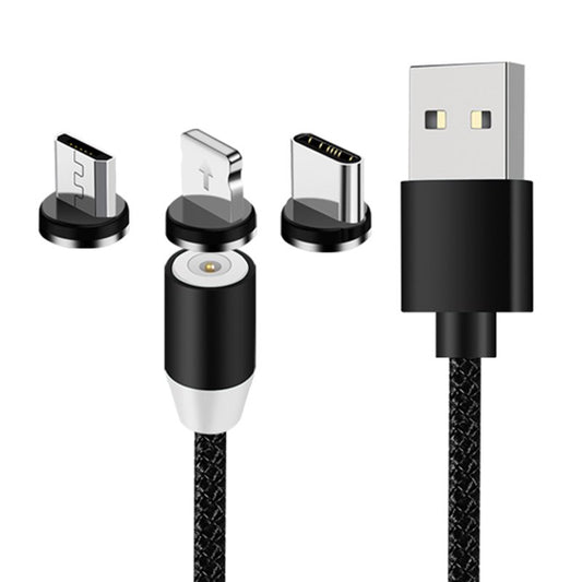 Magnetische USB laadkabel 3-in-1 – zwart – 1 meter – USB-C / Micro USB / Lightning