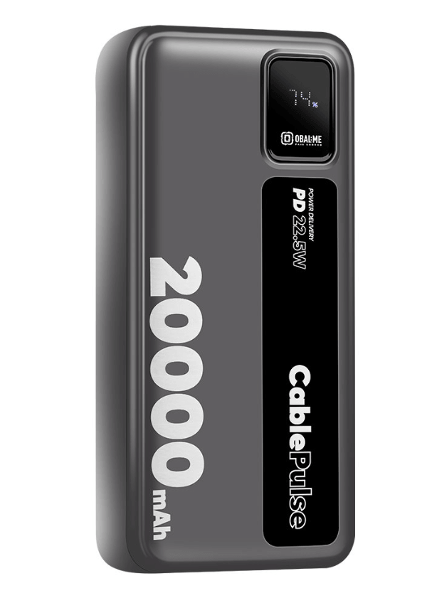 OBAL:ME CablePulse Powerbank 20000 mAh 22,5W met USB-C & Lightning kabel - Zwart