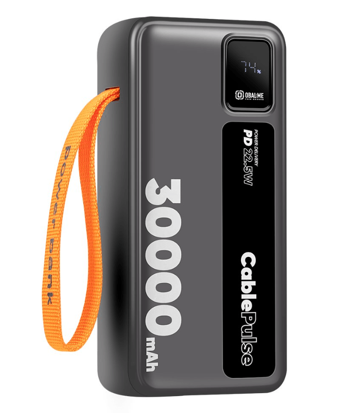 OBAL:ME CablePulse Powerbank 30000 mAh 22,5W met USB-C & Lightning kabel - Zwart