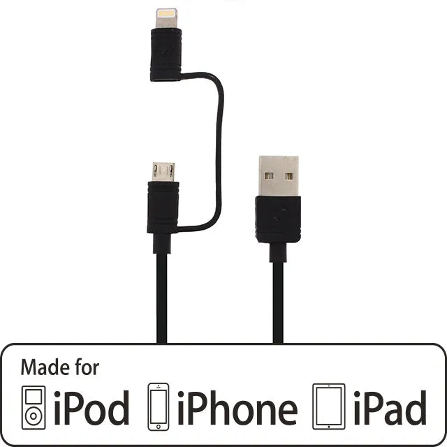 Mobilize 2-in-1 Kabel USB zu Apple MFi Lightning oder Micro USB 1.5m. Schwarz