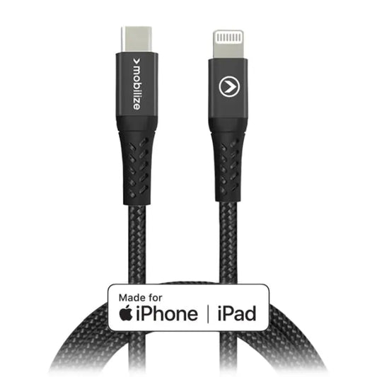 Mobilize Robustes Nylonkabel USB-C auf MFi Lightning 1m. 60W Schwarz