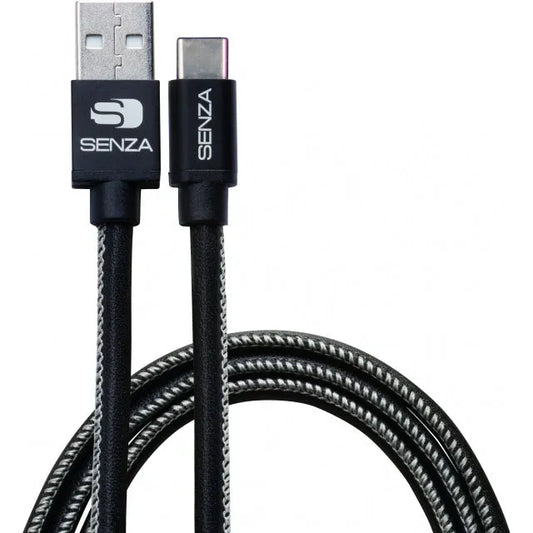 Senza Premium Leder Lade-/Sync-Kabel USB-C 1,5m. 15W Schwarz