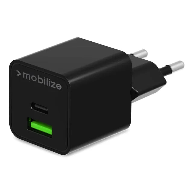 Chargeur mural Mobilize USB-C + USB GaN 30W avec PD/PPS Noir