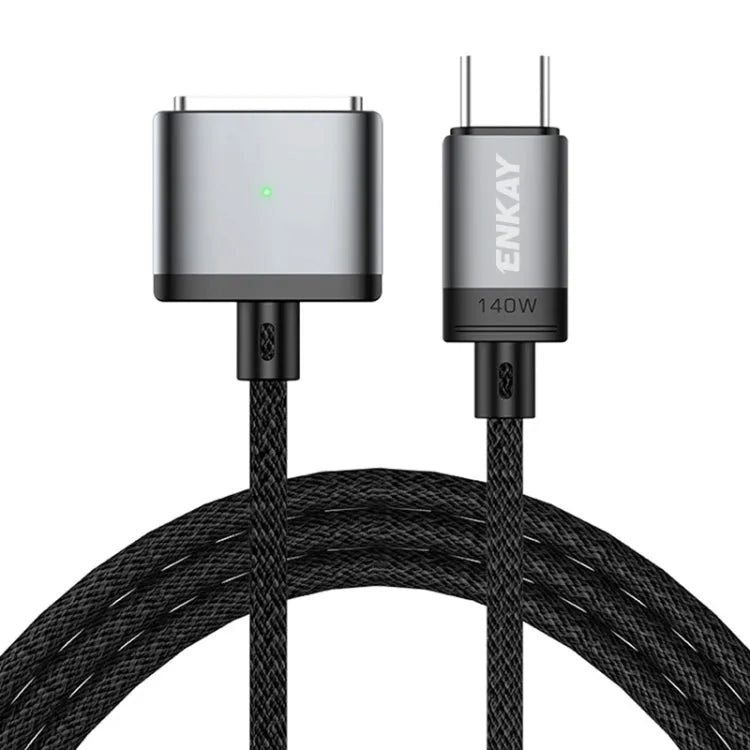 ENKAY Câble de charge magnétique tressé en nylon 140W USB-C / Type-C vers MagSafe 3 avec indicateur LED pour MacBook 6.6FT (gris)