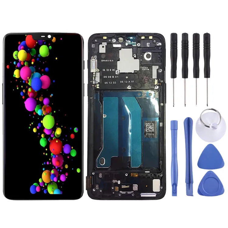 Displayeinheit mit Rahmen für OnePlus 6 (Schwarz)