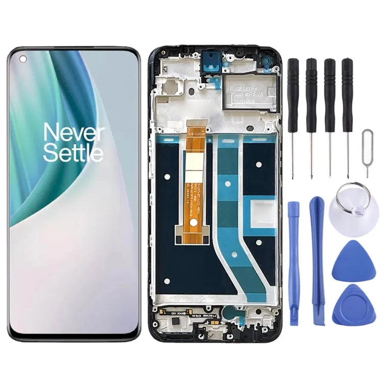 Displayeinheit mit Rahmen für OnePlus Nord N100 BE2013 (Schwarz)
