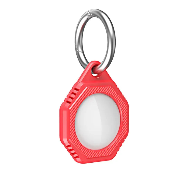 Coque en TPU en fibre de carbone antichoc anti-rayures de style octogonal avec anneau porte-clés pour AirTag (Rouge)