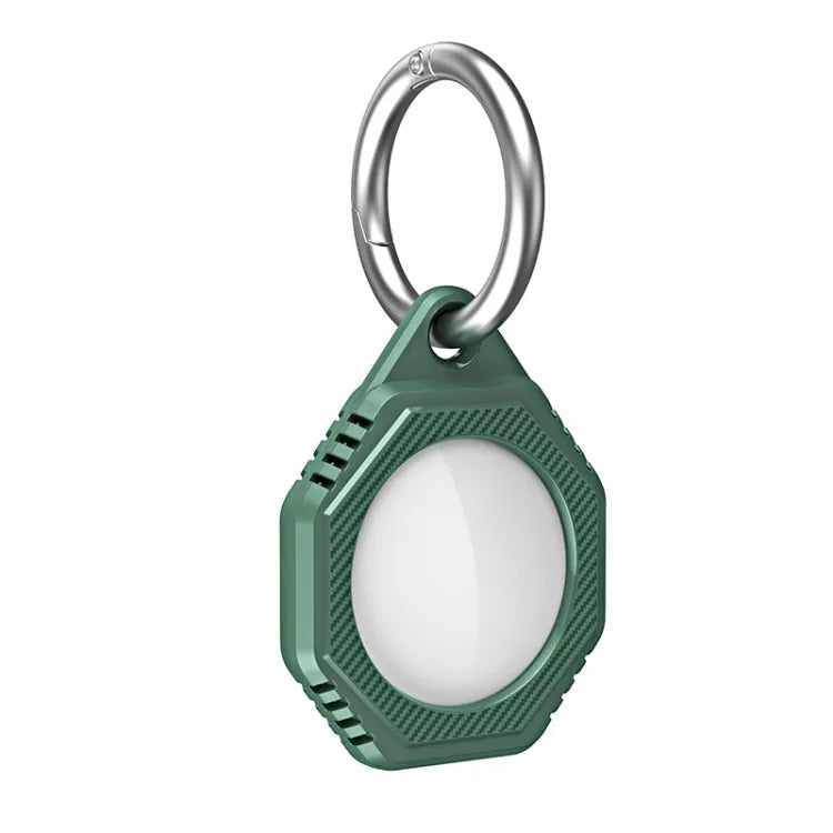 Coque en TPU octogonale antichoc anti-rayures en fibre de carbone avec porte-clés pour AirTag (vert)