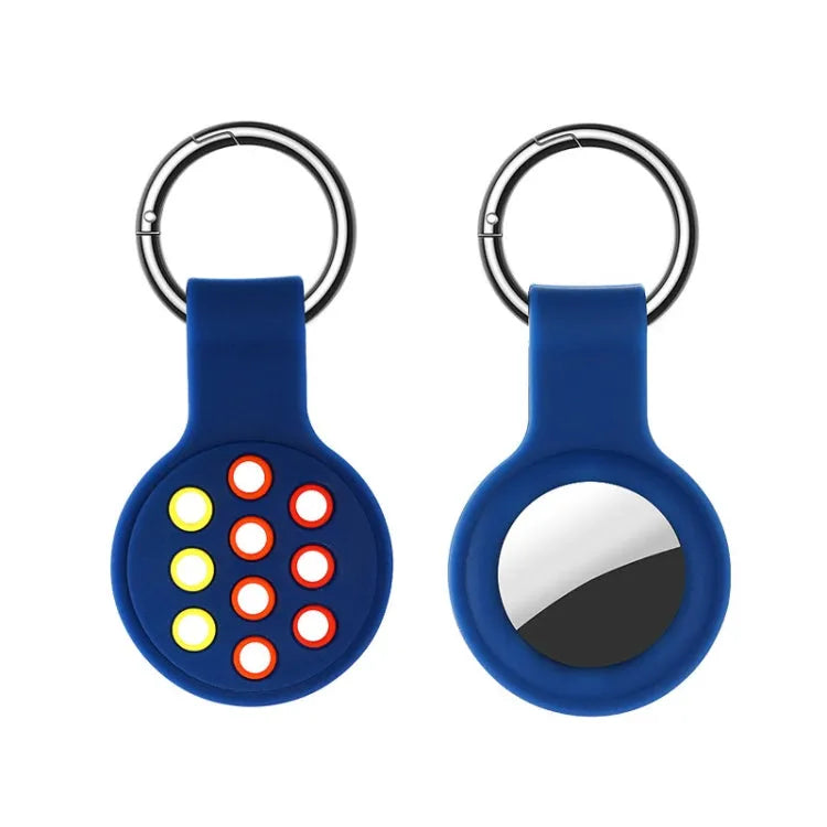 Étui de protection en silicone antichoc bicolore avec boucle de suspension à crochet pour Airtag (bleu jaune rouge)