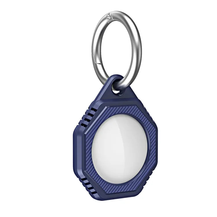 Achthoekige carbonfiber TPU-hoes met sleutelring-lus voor Apple AirTag (blauw)