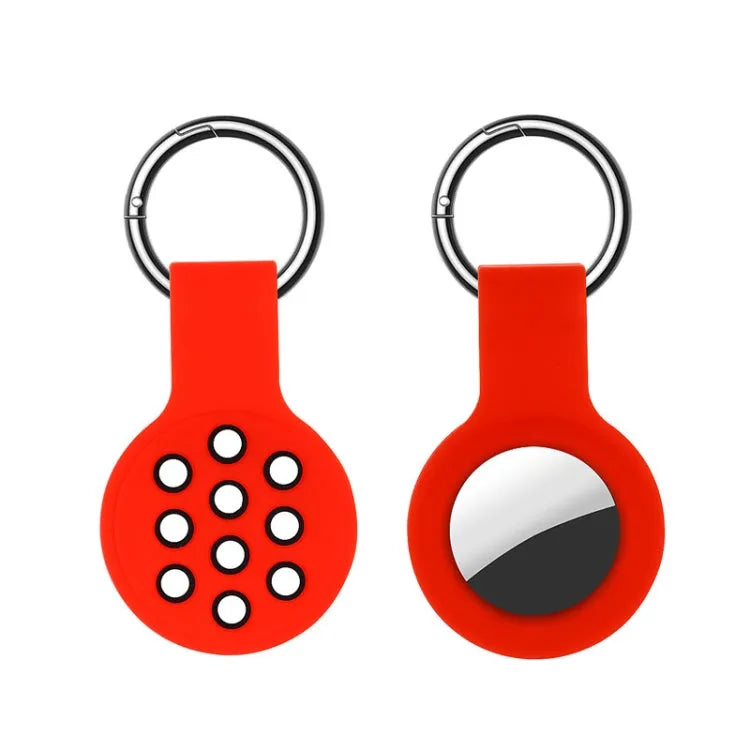 Boîtier de protection en silicone antichoc bicolore avec porte-clés et boucle de crochet pour airtag (rouge noir)