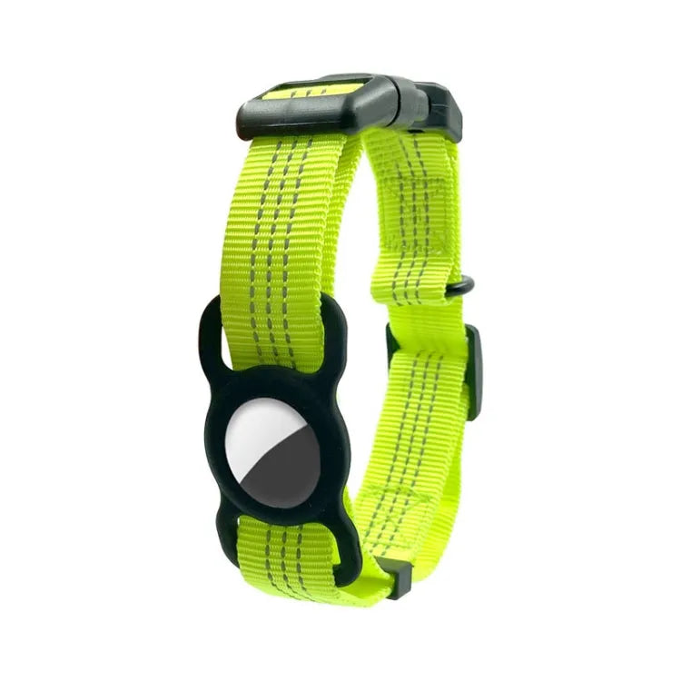 PUGGA GG1002 polyester GPS-halsband beschermer maat M voor Apple AirTag (fluorescerend groen)