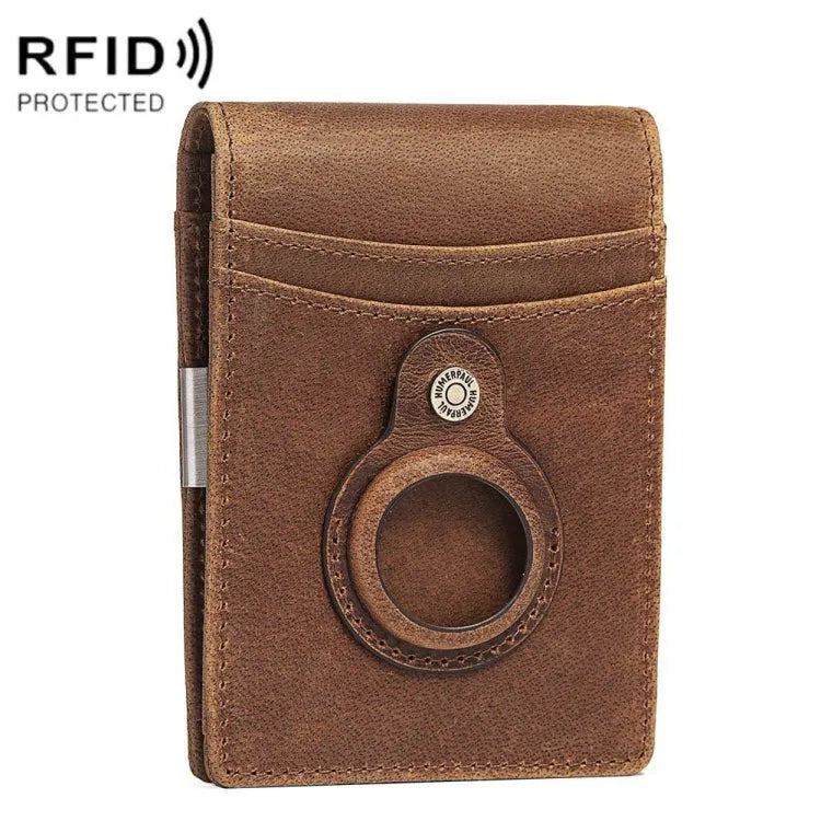 HUMERPAUL BP993 leren RFID-kaarthouder met AirTag-vak (bruin)