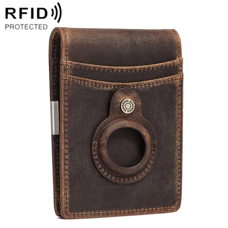 HUMERPAUL BP993 leren RFID-kaarthouder met AirTag-vak (donkerbruin)