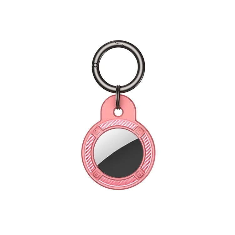 Rond koolstofvezel-hoesje met metalen sleutelhangerring voor Apple AirTag (roze)