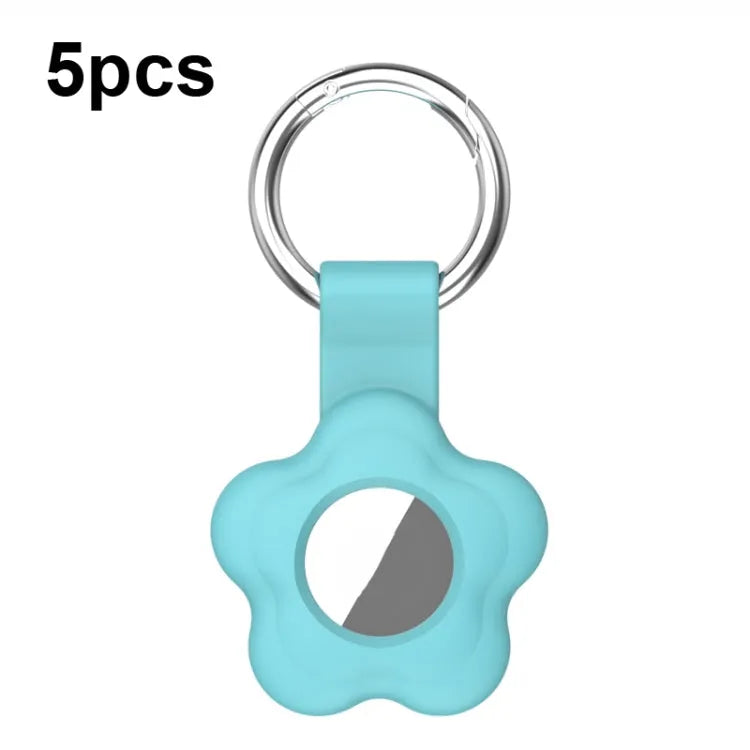 AT03 siliconen beschermhoesje set van 5 met sleutelhangerlus voor Apple AirTag (hemelsblauw)