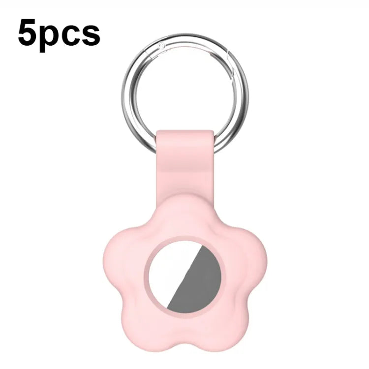 AT03 siliconen beschermhoesje set van 5 met sleutelhangerlus voor Apple AirTag (roze)