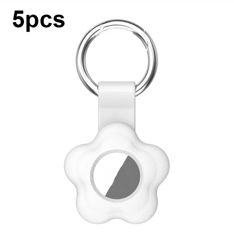 AT03 siliconen beschermhoesje set van 5 met sleutelhangerlus voor Apple AirTag (wit)