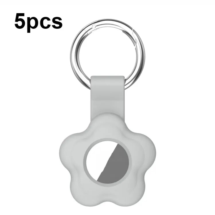 AT03 siliconen beschermhoesje set van 5 met sleutelhangerlus voor Apple AirTag (grijs)