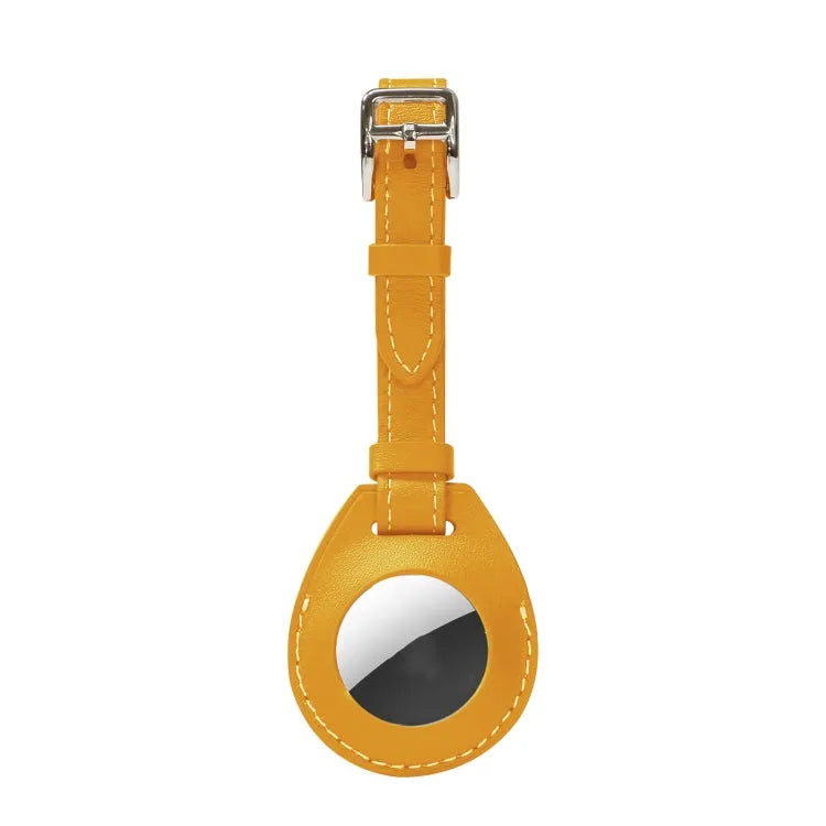 Leren beschermhoesje in bagagelabel-stijl met hanglus voor Apple AirTag (geel)