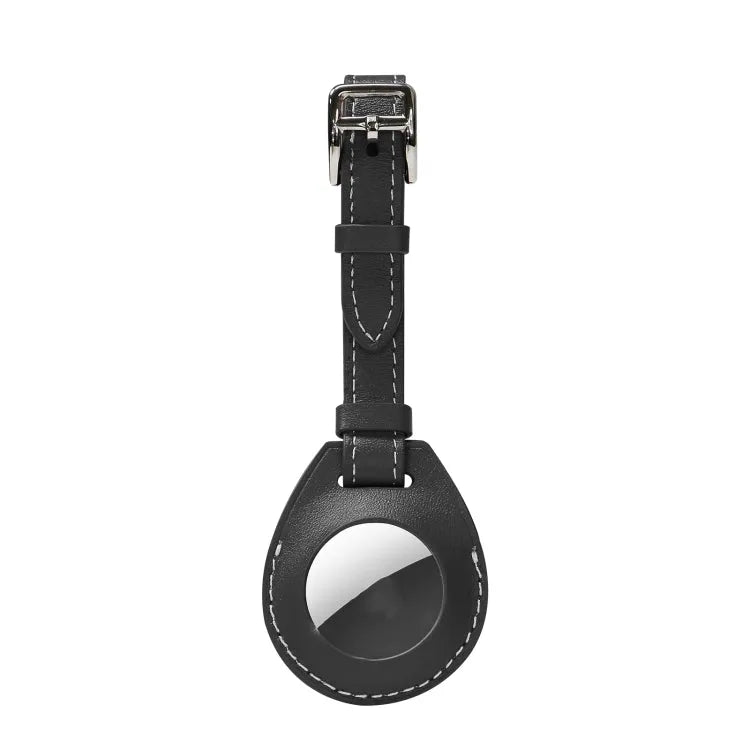 Leren beschermhoesje in bagagelabel-stijl met hanglus voor Apple AirTag (zwart)