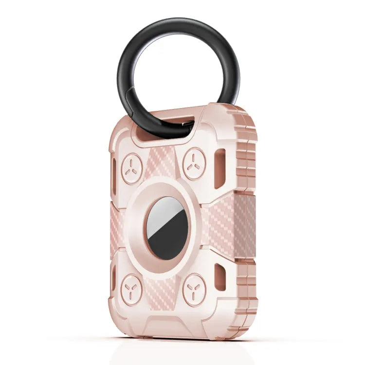 Tank Armor schokbestendig koolstofvezel-TPU beschermhoesje met sleutelhangerring voor Apple AirTag (roze)