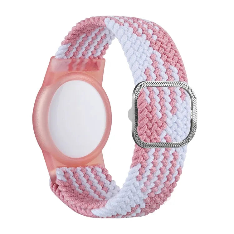 Nylon polsband met TPU-houder voor Apple AirTag (roze wit)
