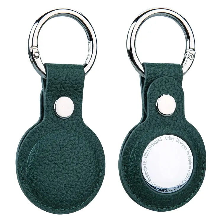 Lederen beschermhoes met litchi-structuur en sleutelhanger voor Apple AirTag (groen)