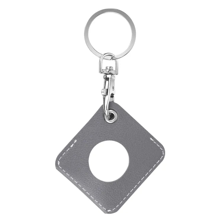PU-leren AirTag hoesje met sleutelhanger-ringlus (vierkant) (Apple AirTag, grijs)