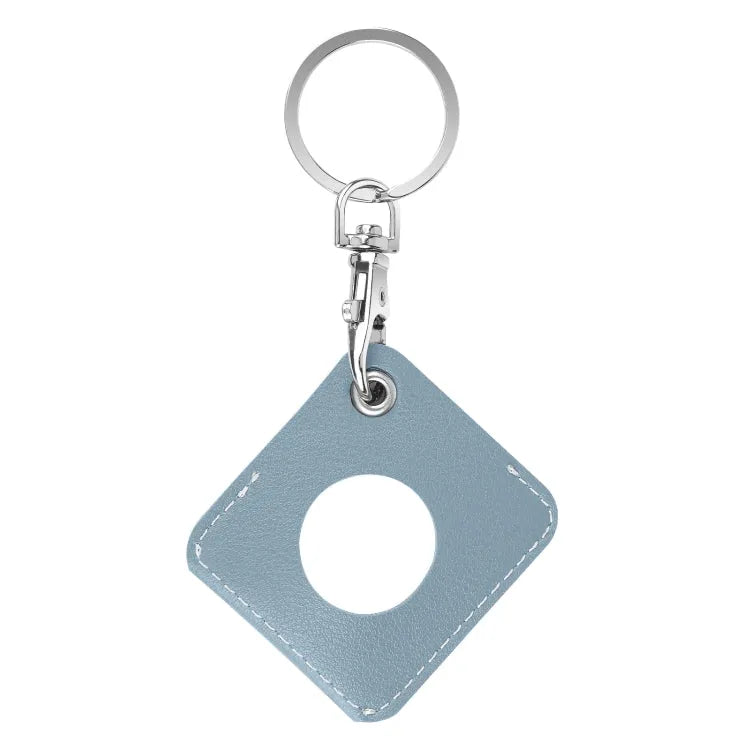 PU-leren AirTag hoesje met sleutelhanger-ringlus (vierkant) (Apple AirTag, nevelblauw)