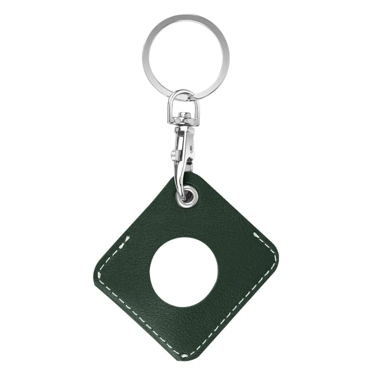 PU-leren AirTag hoesje met sleutelhanger-ringlus (vierkant) (Apple AirTag, diepgroen)