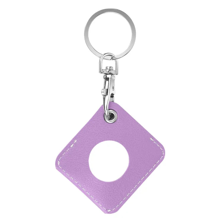PU-leren AirTag hoesje met sleutelhanger-ringlus (vierkant) (Apple AirTag, paars)
