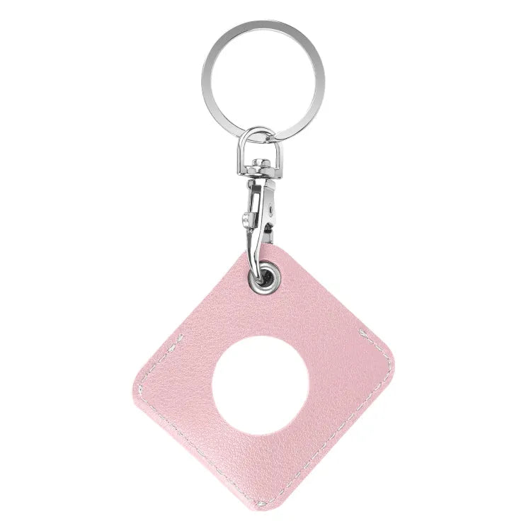 PU-leren AirTag hoesje met sleutelhanger-ringlus (vierkant) (Apple AirTag, crèmeroze)