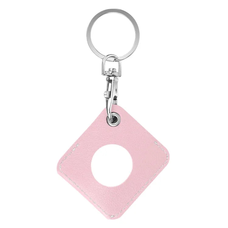 PU-leren AirTag hoesje met sleutelhanger-ringlus (vierkant) (Apple AirTag, roze)